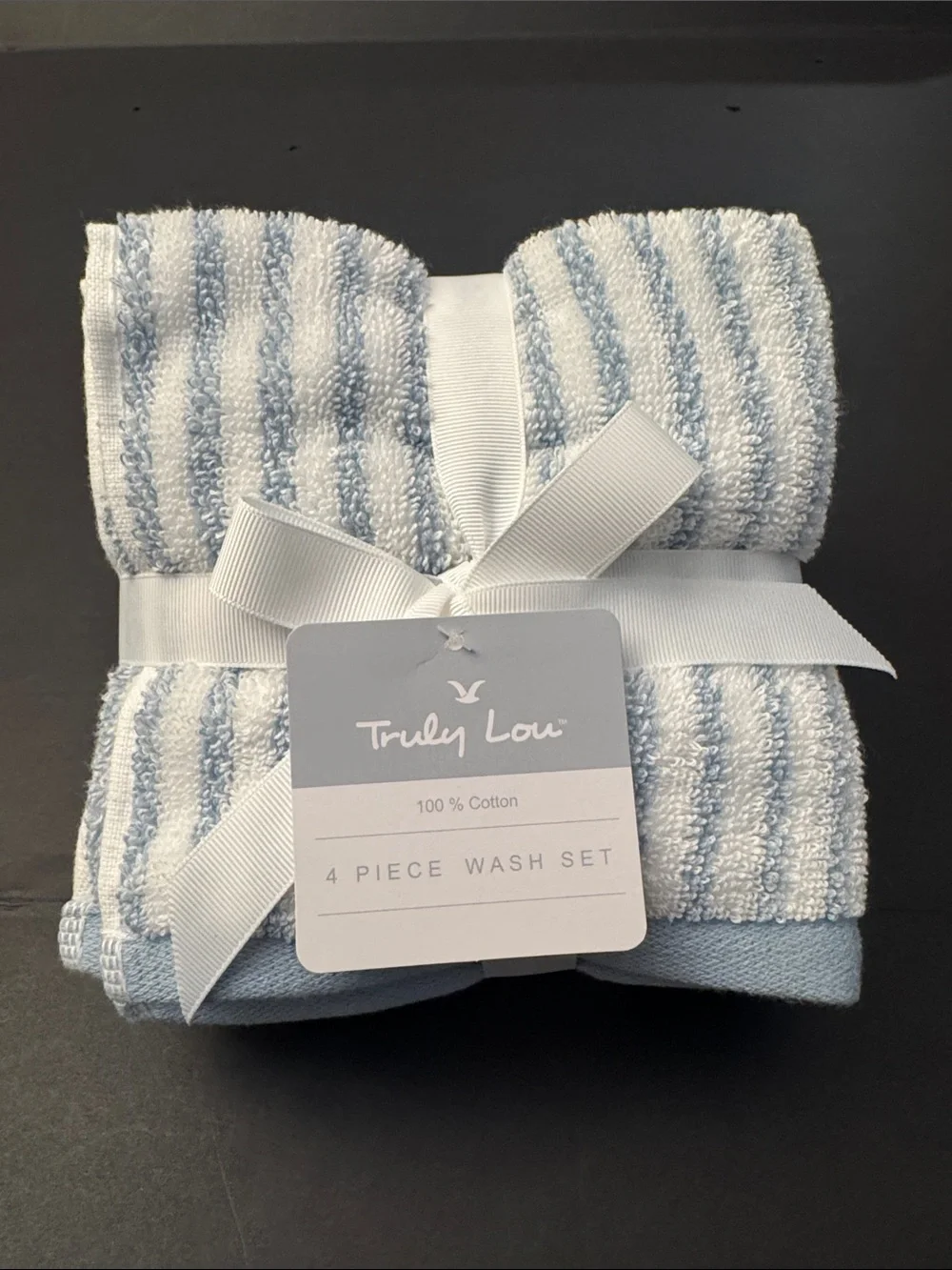 8pc TRULY LOU 100% Cotton Stripe Bath Towel Set -Soft -Absorbent - White/Blue